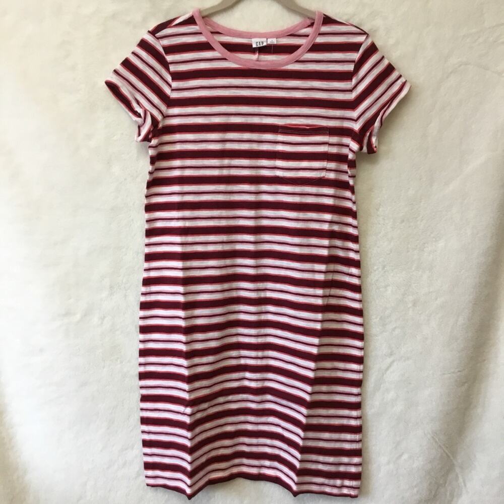 GAP Factory Burgundy Pink Stripe Pocket T-Shirt Dress